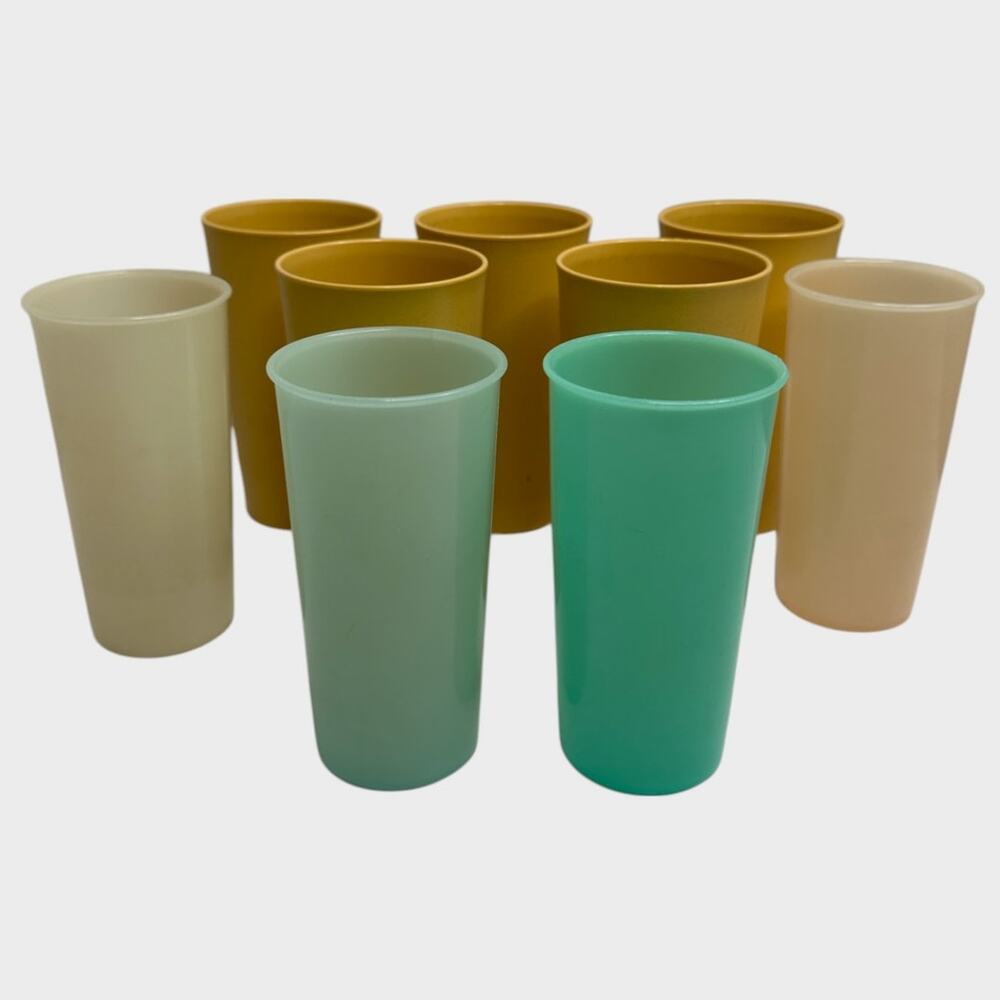Vintage Tupperware Lot of 9 Tumblers Drinking Cups Patel & Harvest Gold